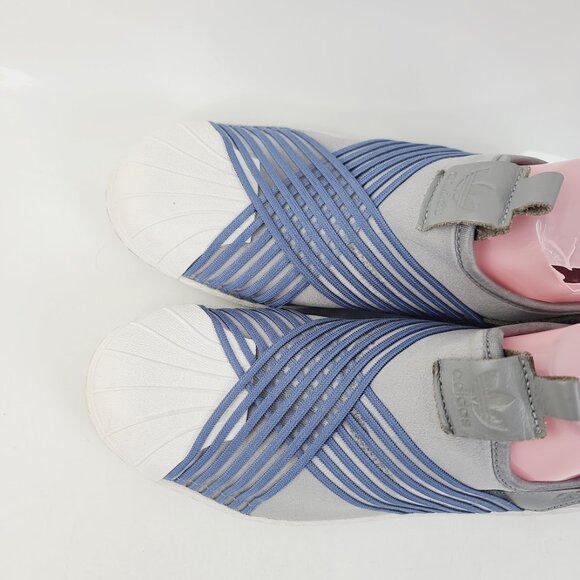 Adidas Women's Gray Blue Superstar Criss Cross Slip-On Casual Sneaker Size 8.5 - Picture 3 of 7